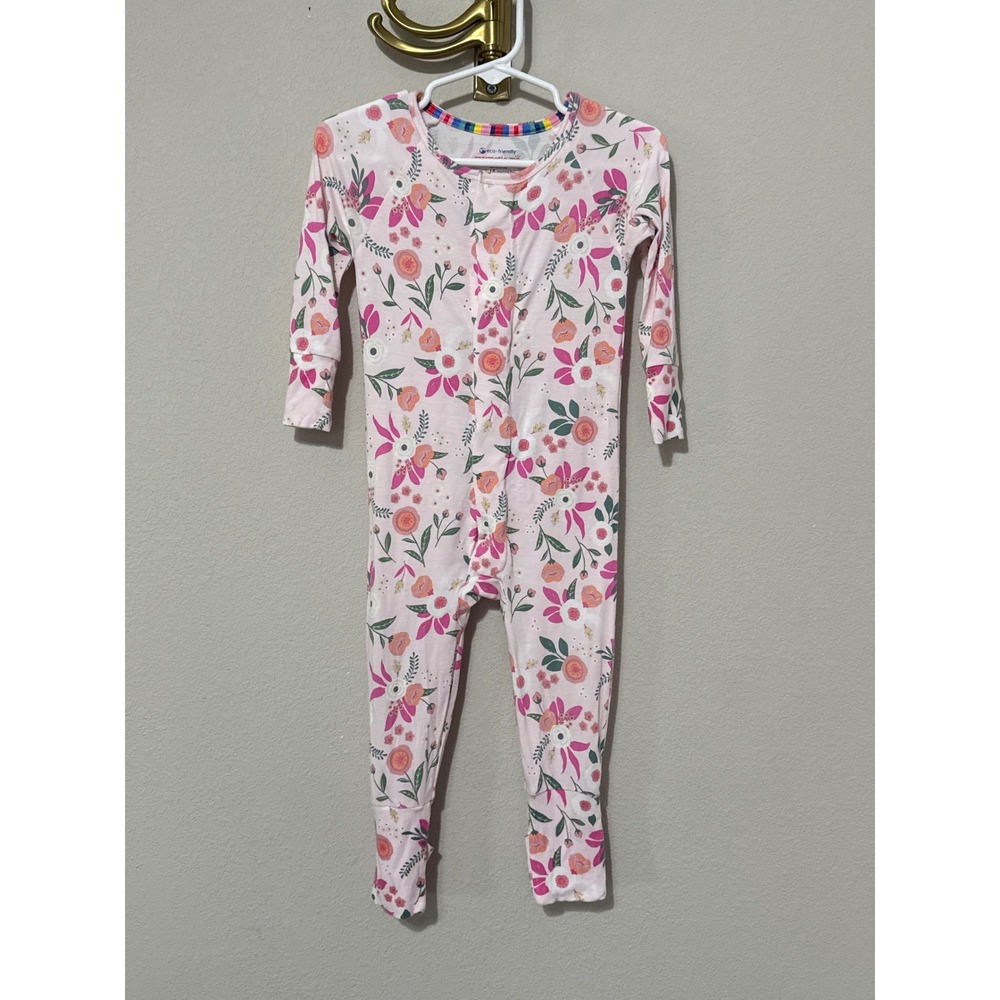 Magnetic Me Footie Baby Girl 12-18 Months Pink Floral Bamboo Magnetic Closure